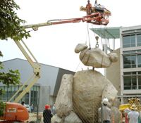 Bear sculpture in front of Calit2 building gets a