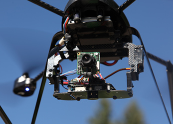 Quad Copter aerial photography platform in flight.