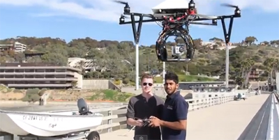 Field-testing the Quad Copter at Scripps Pier.