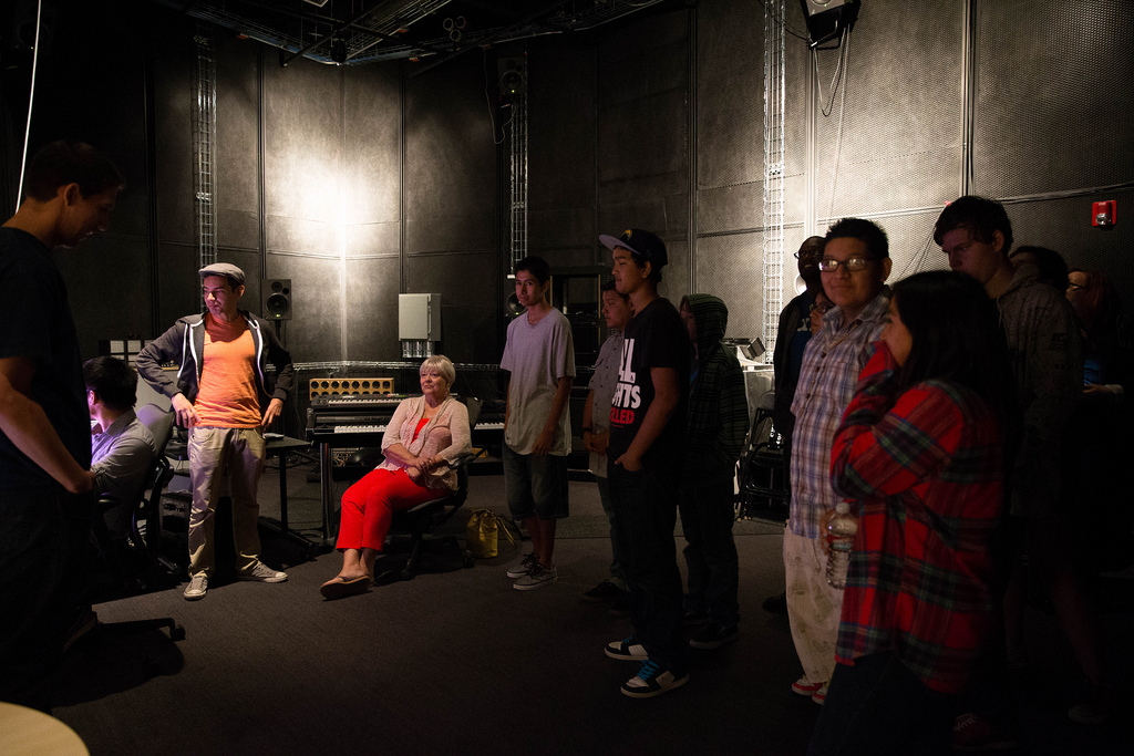 Participants in the ARC after-school program visit the QI Audio Spatialization Laboratory