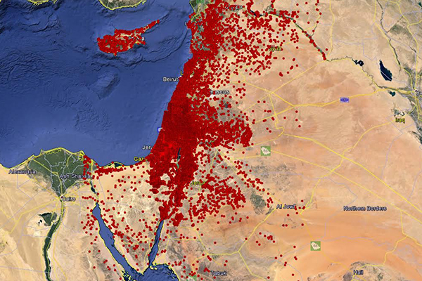 Archaeological sites from the Digital Archaeological Atlas of the Holy Land