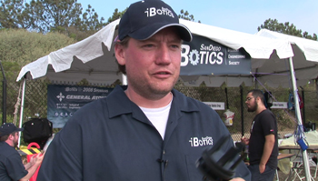 Gideon Prior, president of the UCSD-based iBotics team, demonstrates the Stingray's novel propulsion capabilities.